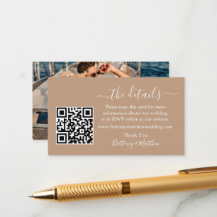 Calligraphy Bröllop Details Webben QR Photo Taupe Tilläggskort