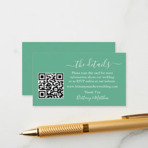 Calligraphy Bröllop Details-webbplats QR Mint-Grön Tilläggskort