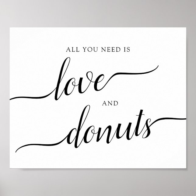 Calligraphy Bröllop ’Kärlek and Donuts’ Sign Poster (Framsidan)