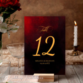 Calligraphy Bröllop med enkel Elegant Red Black Gu Bordsnummer
