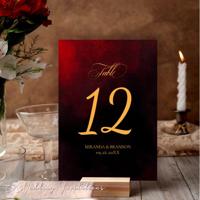 Calligraphy Bröllop med enkel Elegant Red Black Gu Bordsnummer (Skapare uppladdad)