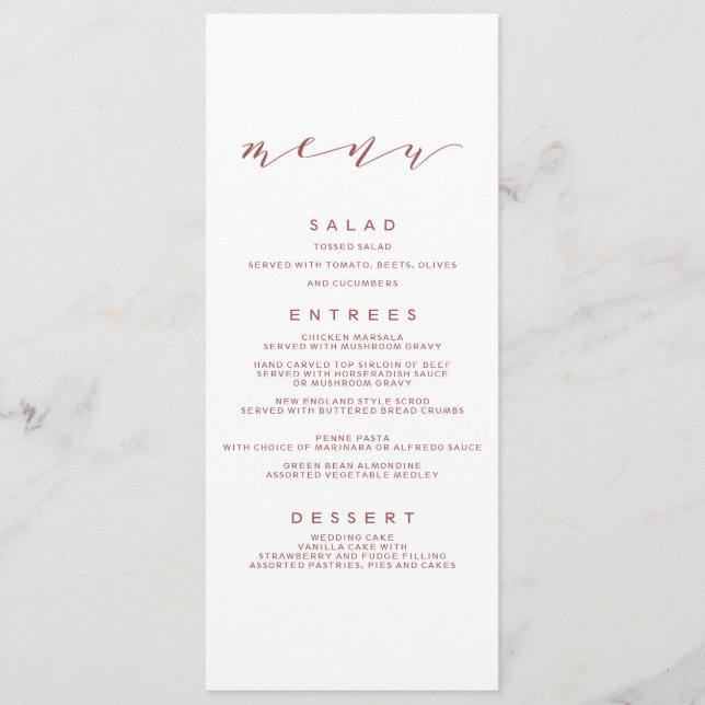 Calligraphy Bröllop Menu | Marsala Meny (Framsida)