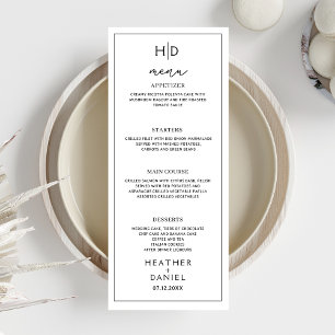 Calligraphy Bröllop Menu Monogram Tall Menu Middag Inbjudningar