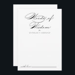 Calligraphy Bröllop Ord of Wisdom Advice Card Rådkort<br><div class="desc">Detta kalligrafi av bröllop ord av visdomskort är perfekt för ett bröllop i Österrike. Den enkla och snyggt designen har skript av typen klassisk och finare i svartvitt. De här korten är perfekter för bröllop, möhippa, babydusch, studentfest och mycket mer. Anpassa korten med namn från bruden och brudgummen, blivande föräldrar...</div>