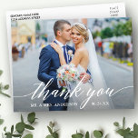 Calligraphy Bröllop Photo Bride Groom Tack W Vykort<br><div class="desc">Modern Calligraphy Bröllop Bride and Groom Photo Tack Postcard - vitt skript</div>