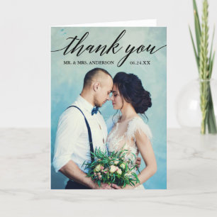 Calligraphy Bröllop Photo Fold Tack Kort