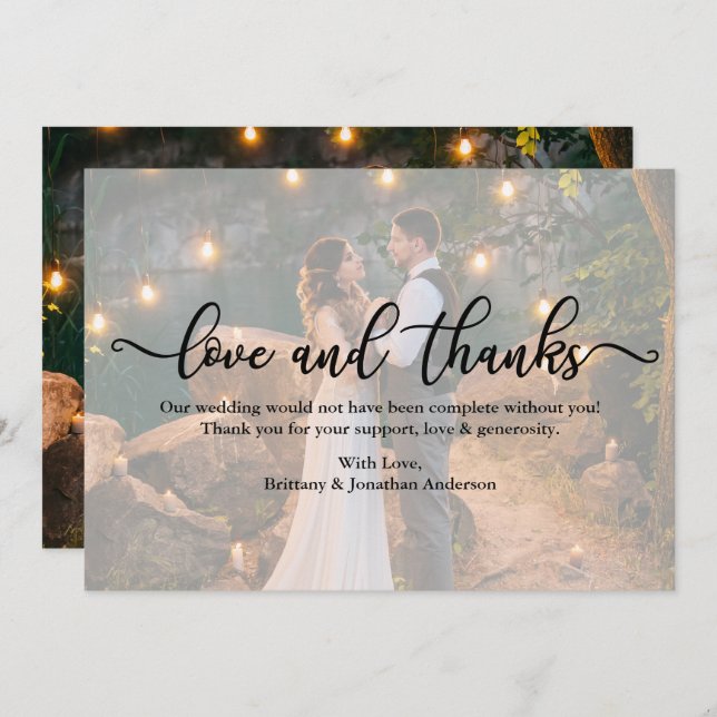 Calligraphy Bröllop Photo Overlay Kärlek-tackkort Tack Kort (Fram/baksida)
