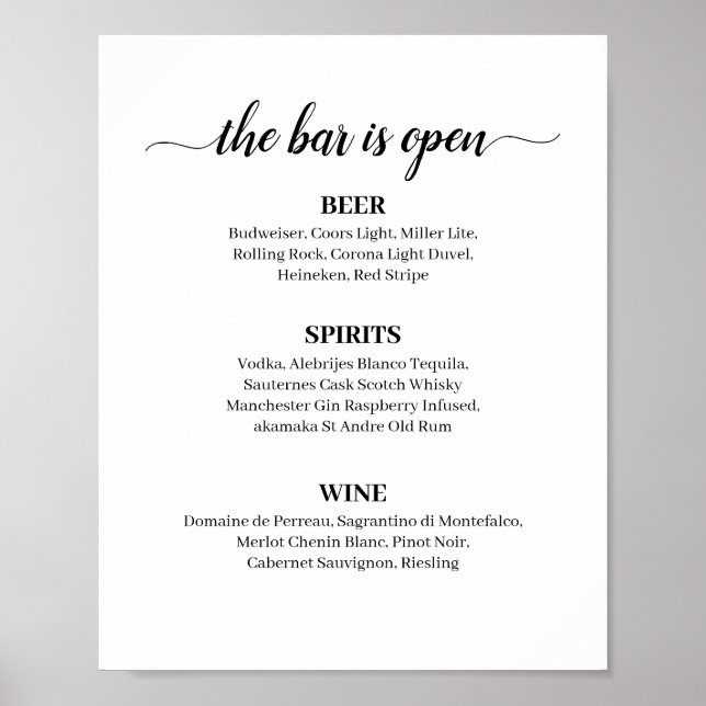 Calligraphy Bröllop Pub Menu-tecken Poster (Framsidan)