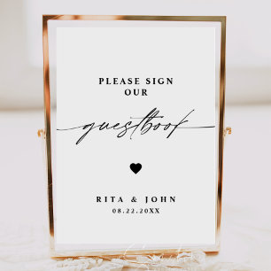 Calligraphy Bröllop, skriv under vårt Guestbook-te Poster