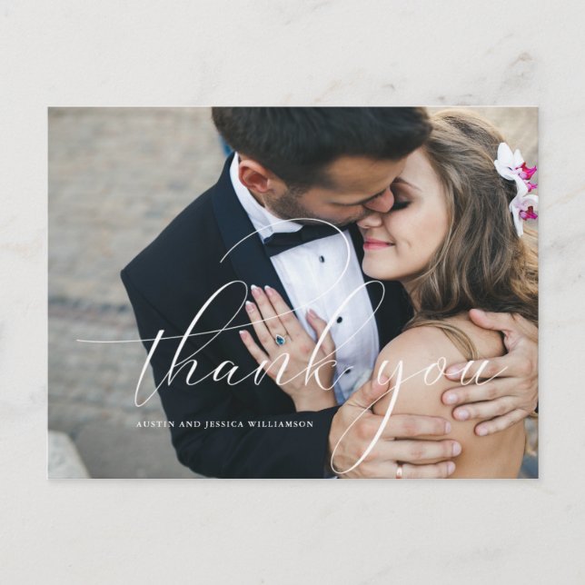 Calligraphy Bröllop Tack Post Card Vykort (Framsida)