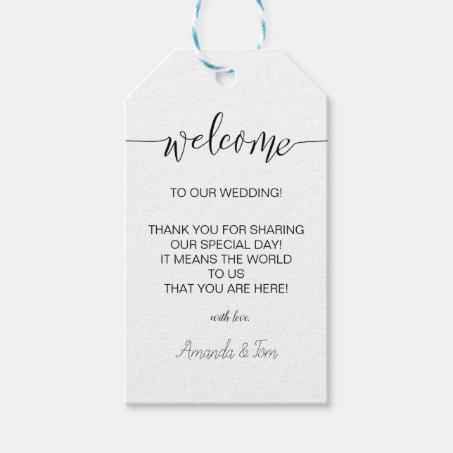 Calligraphy Bröllop Welcome Gift Märkres Presentetikett (Framsidan)