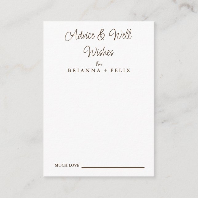Calligraphy Bröllop well Önskemål & Advice Card Rådkort (Framsida)