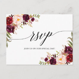 Calligraphy Burgundy Blommigt Bröllop OSA Vykort
