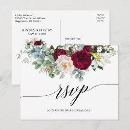 Calligraphy Burgundy Blommigt Bröllop OSA Vykort