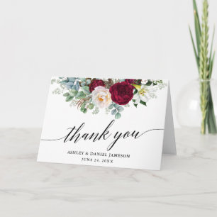 Calligraphy Burgundy Blommigt Greenery Bröllop Fol Tack Kort