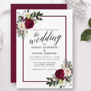 Calligraphy Burgundy Ram Blommigt Greenery Bröllop Inbjudningar