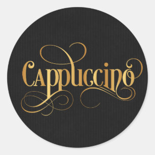 Calligraphy Cappuccino Guld med kort skrift på sva Runt Klistermärke