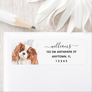 Calligraphy Cavalier Kung Charles Spain Hund Returadress Etikett