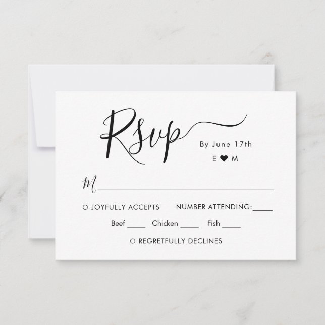 Calligraphy Chic Script Monogram Wedding RSVP OSA Kort (Framsida)