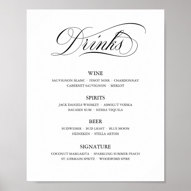 Calligraphy Classic Elegant bröllop Pub Menu-tecke Poster (Framsidan)