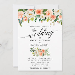 Calligraphy Coral Blommigt Bröllop W Inbjudningar