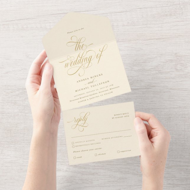 Calligraphy Cream och Guld Bröllop i lyxElegant (Tearaway)