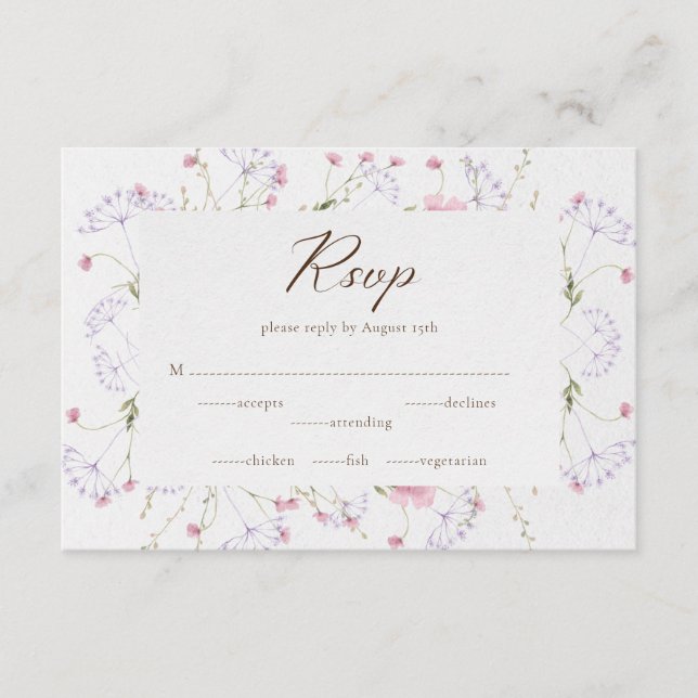 Calligraphy Cream Watercolor Wildblomma OSA kort (Framsida)