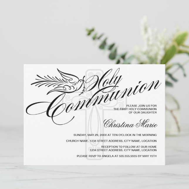 Calligraphy Dove and Kor First Heliga Communion Inbjudningar (Stående Fram)