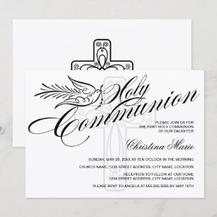 Calligraphy Dove and Kor First Heliga Communion Inbjudningar