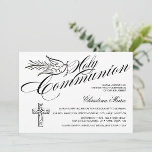 Calligraphy Dove and Kor First Heliga Communion Inbjudningar