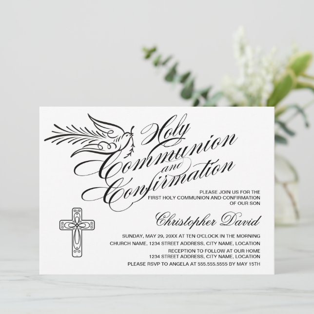 Calligraphy Dove Heliga Communion and Confirmation Inbjudningar (Stående Fram)