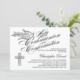 Calligraphy Dove Heliga Communion and Confirmation Inbjudningar