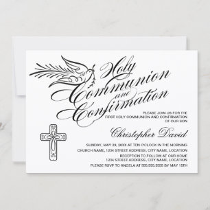 Calligraphy Dove Heliga Communion and Confirmation Inbjudningar