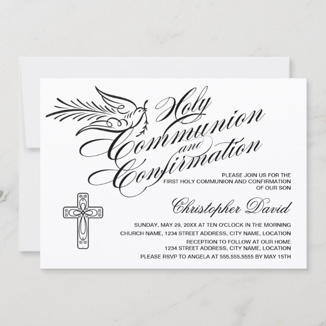 Calligraphy Dove Heliga Communion and Confirmation Inbjudningar (Framsida)