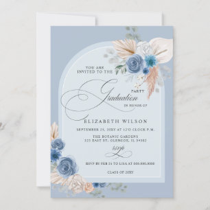 Calligraphy Dusty Blue Pampas Photo Studenten Inbjudningar