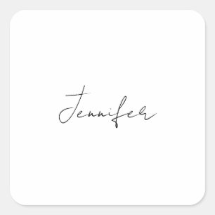 Calligraphy Elegant Black White Plain Simple Namn Fyrkantigt Klistermärke