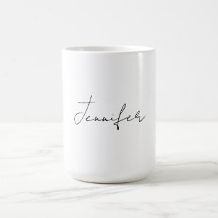 Calligraphy Elegant Black White Plain Simple Namn Kaffemugg