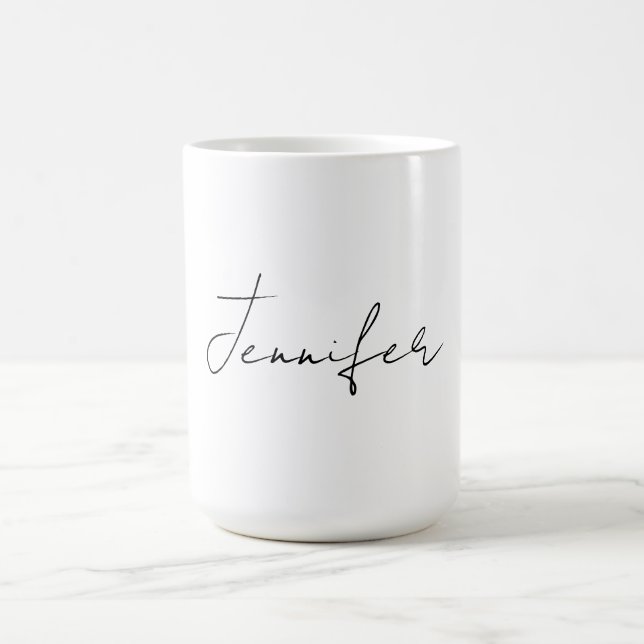Calligraphy Elegant Black White Plain Simple Namn Kaffemugg (Center)