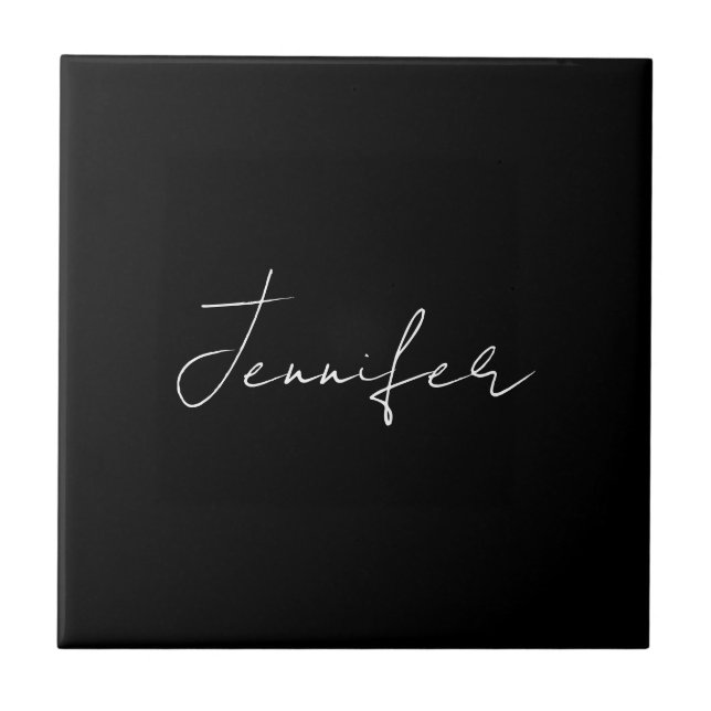 Calligraphy Elegant Black White Plain Simple Namn Kakelplatta (Framsidan)