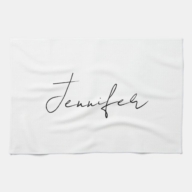 Calligraphy Elegant Black White Plain Simple Namn Kökshandduk (Horisontell)