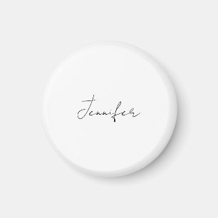 Calligraphy Elegant Black White Plain Simple Namn Magnet