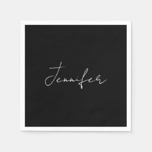 Calligraphy Elegant Black White Plain Simple Namn Pappersservett