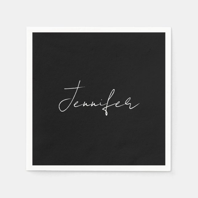 Calligraphy Elegant Black White Plain Simple Namn Pappersservett (Framsidan)