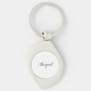 Calligraphy Elegant Black White Plain Simple Namn Swirl Silverfärgad Nyckelring