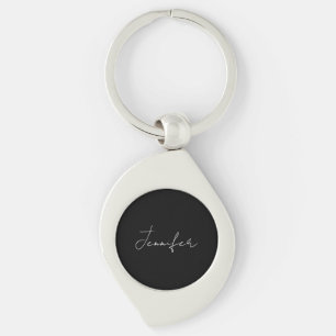 Calligraphy Elegant Black White Plain Simple Namn Swirl Silverfärgad Nyckelring