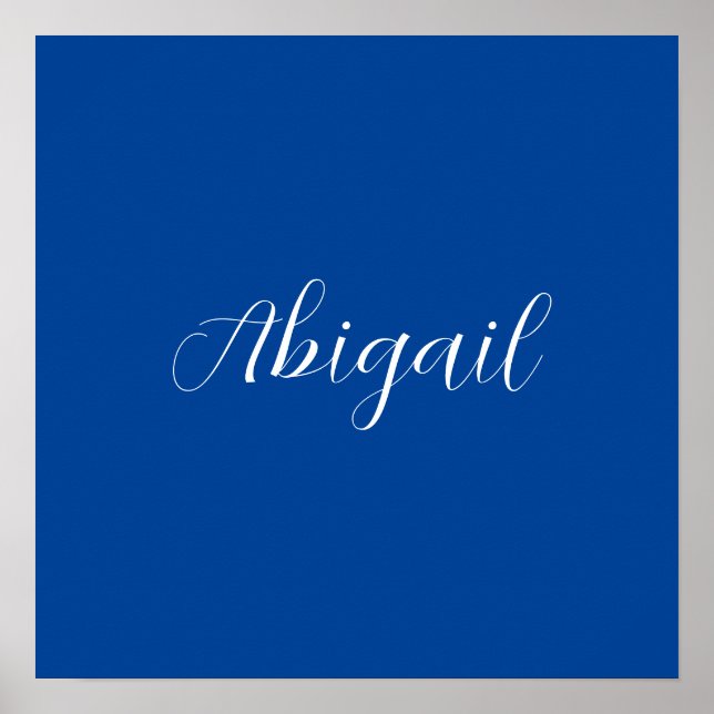 Calligraphy Elegant Blue White Plain Simple Namn Poster (Framsidan)