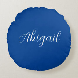 Calligraphy Elegant Blue White Plain Simple Namn Rund Kudde
