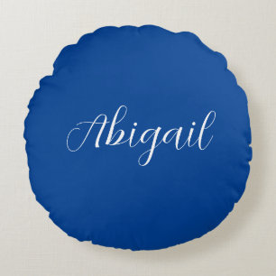 Calligraphy Elegant Blue White Plain Simple Namn Rund Kudde