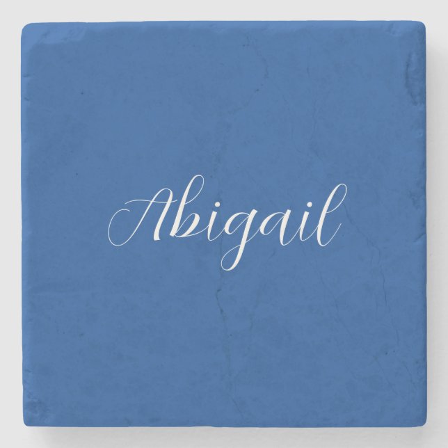 Calligraphy Elegant Blue White Plain Simple Namn Stenunderlägg (Framsidan)