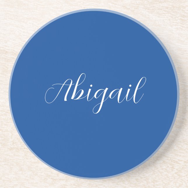 Calligraphy Elegant Blue White Plain Simple Namn Underlägg (Framsidan)